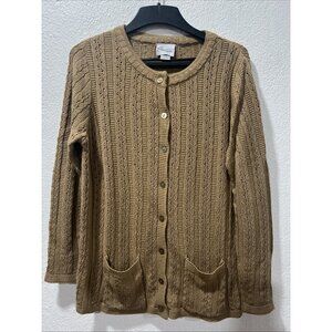 Easy Essentials Cable‎ Knit Long Sleeve Sweater Cardigan Tan 2 Pockets XL cozy